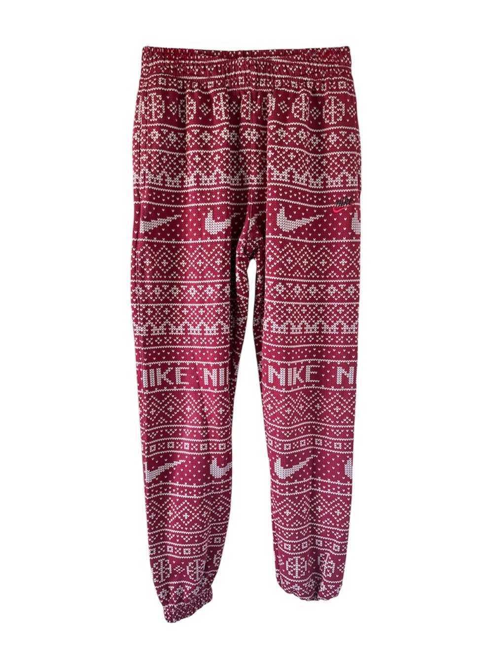 Nike Men’s Red and White Fair Isle Graphic Ugly Sweater Joggers - S